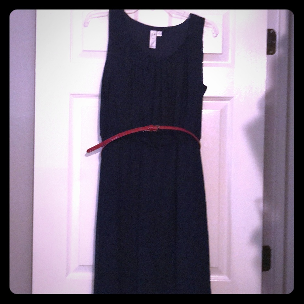 Navy chiffon dress.